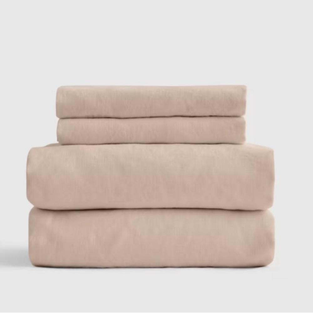 QUINCE Organic Brushed Cotton Fitted Sheet Set (fitted & pc) Queen Toffee 5723